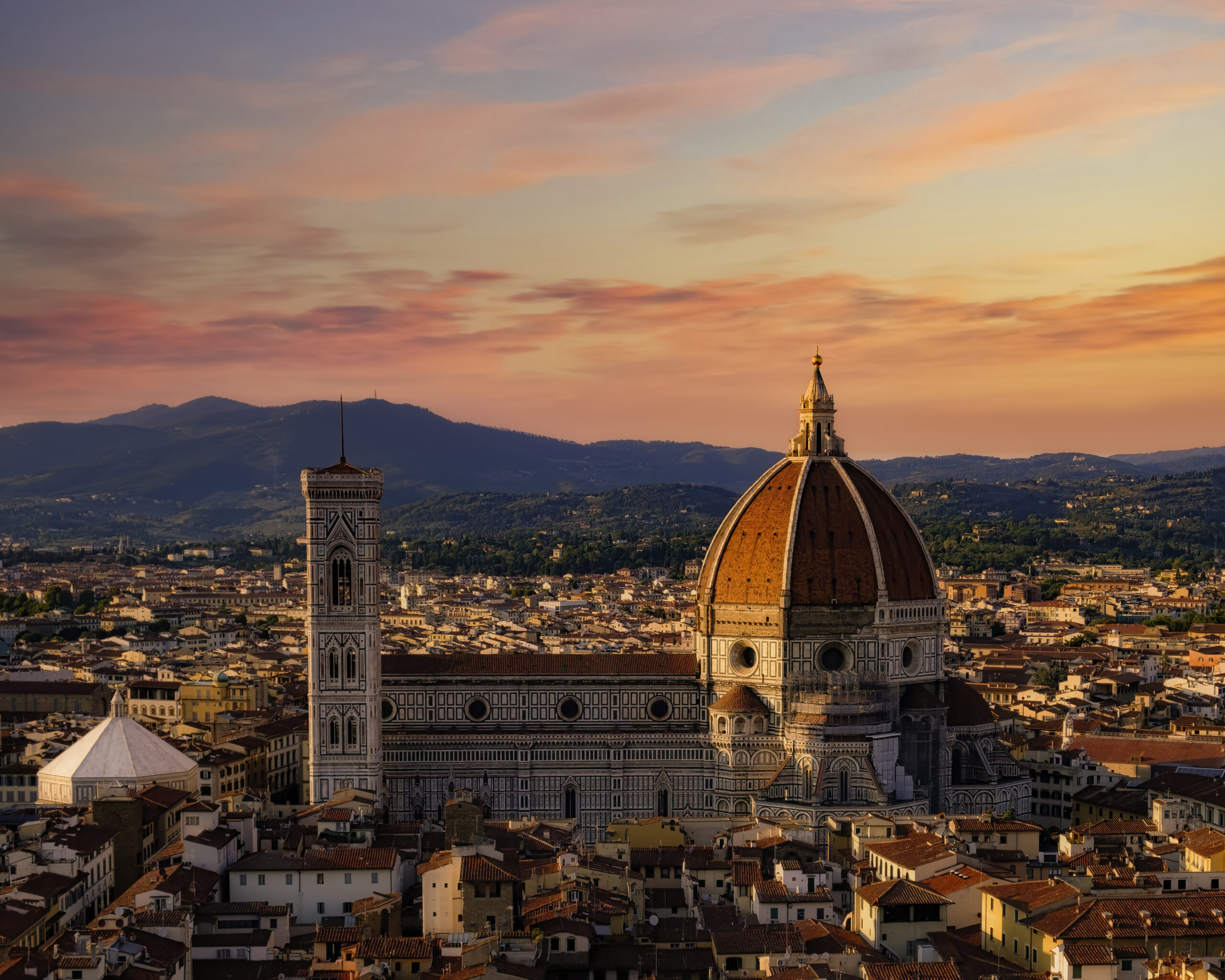 Florence cathedral sunset Santa Maria Del Fiore Brunelleschi Bell Tower Giotto