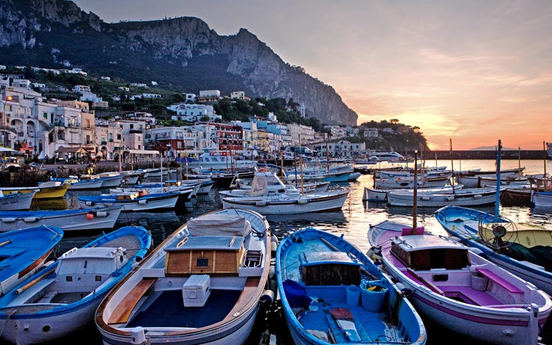 Capri Boats Port Sea View Sunset Colours Houses